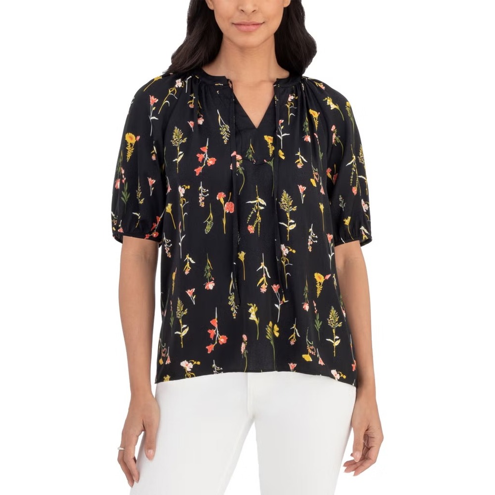 Well Worn Women's Short Sleeve Satin Blouse, Black, Size: Large, New